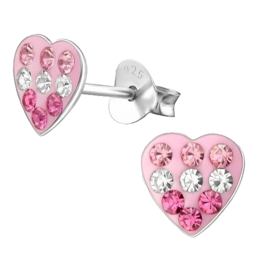Rosa Pink Kristall Herz Ohrstecker 925 Silber MäDchen Damen Ohrringe Herzchen-image