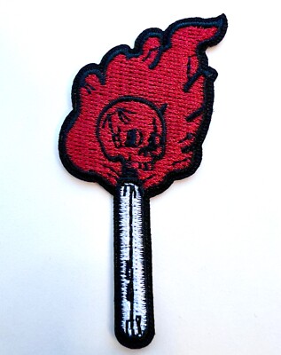 Skull Head Matcher Embroidered Patch Fire Skull Iron-On Emblem BL-222