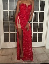 red sequince dress strappless