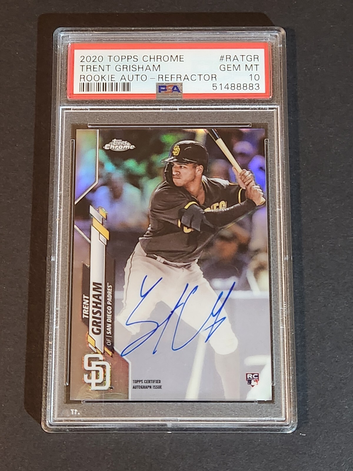 2020 Topps Chrome Trent Grisham Rookie Auto Refractor /499 RC #RATGR PSA 10