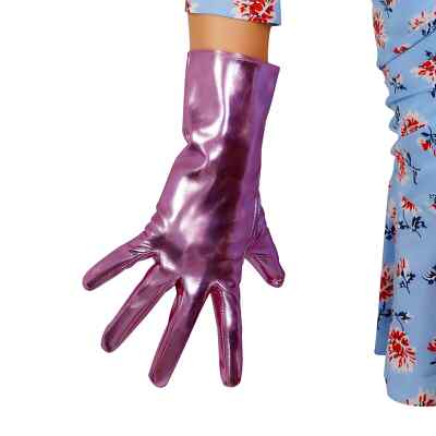 LATEX SHORT Wrist GLOVES Shine Baby Pink Faux Patent Leather 11'' 28cm Fashion