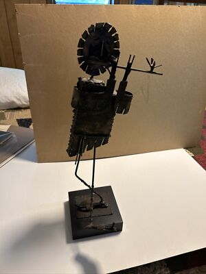  St. Francis  Flute Player MCM Brutalist Metal Sculpture By Jack Hanson