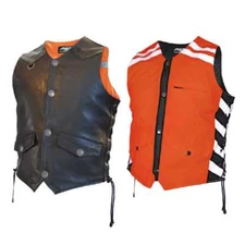 Missing Link Men's G2 D.O.C. Reversible Leather Safety Vest Hi-Viz Orange G2RVMO