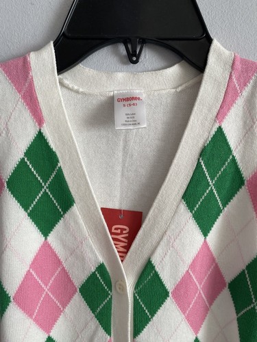 Gymboree Argyle Diamond Sweater Vest Ivory Green Pink Size S/5-6/ NWT - Picture 2 of 4