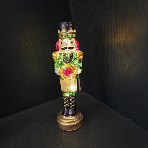 Glass Lighted Soldier Guard Christmas Nutcracker 13 1/2" tall Timer Working