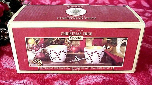 Spode Christmas Candy Cane Votive Candle Holders (2) Box Embossed Peppermint - Picture 8 of 8