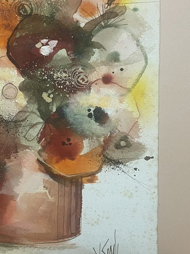 Quadro acquerello Jerry Seagle, artista del Texas (1941-2016) - fiori autunnali - Foto 4 di 13