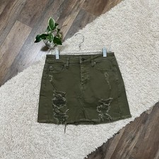 American Eagle 4 Army Green Distressed Frayed Button Fly High-Rise Mini Skirt