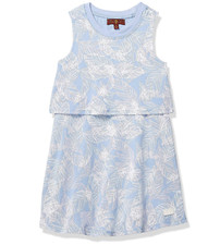 7 FOR ALL MANKIND GIRLS BLUE PALMS PRINT SLEEVELESS COTTON 2-FER DRESS Sz M