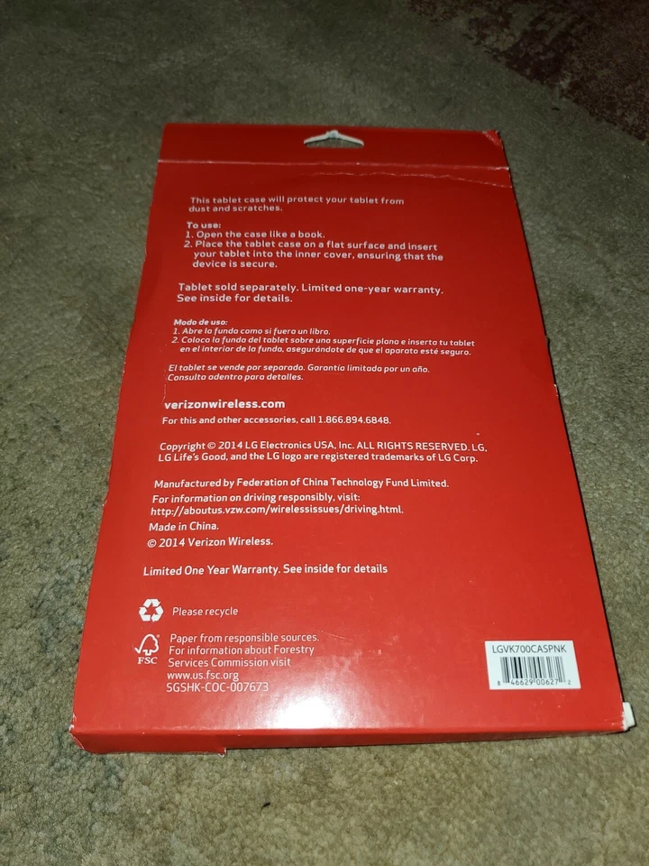 Tablet Case for LG G Pad 10.1 LTE, Pink with gray interior, new in retail pkg. - Image 2 of 3