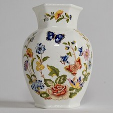 Aynsley Fine English Bone China - Cottage Garden Design Hexagonal Vase 5" Tall
