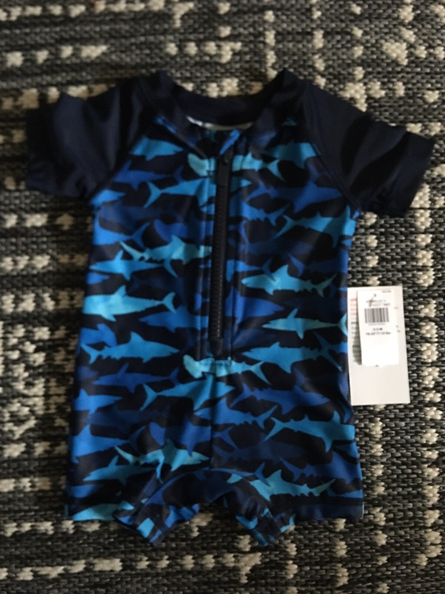 NWT Old Navy Shark Print Rashguard Swim One Piece 0-3 Months Baby Boy