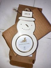 Pottery Barn Kids 2023 White Snowman Frame Enamel Ornament NIB