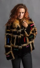 Women's Real sheared Beaver FUR jacket Coat Red FOX Fur trim All sizes