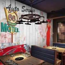 Rustic Steampunk Chandelier Gear Chain Ceiling Light Metal Pendant Lamp Fixture