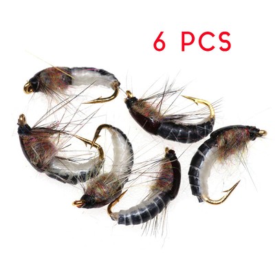 Fishing 6pcs 12 Realistic Nymph Scud Fly For Trout Fishing Artificial Insect Bait P9v1 Needcosmetice