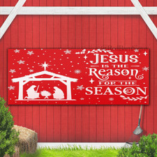 Jesus is The Reason for The Season Banner Sign Christmas Nativity Outdoor Decora