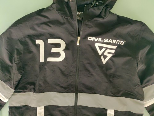 Chaqueta rompevientos para mujer CivilSaints ropa de calle para correr negra plateada reflectante - Imagen 2 de 8