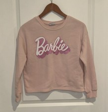 Girls Pink Barbie Logo Crop Sweatshirt with Long Sleeves Size Large 10-12 