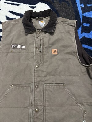 Men's Carhartt Duck Canvas Work Vest Jacket 101231 235 Lined 2XL