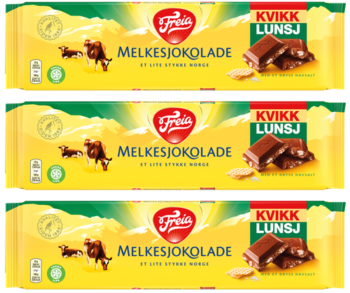 Freia Traditional Norwegian Milk Chocolate w. Kvikk Lunsj Wafer 3 x 200g Bar