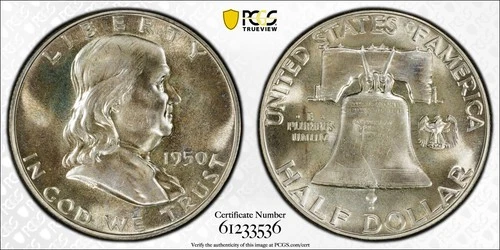 1950 FRANKLIN HALF DOLLAR 50C PCGS PR 66 CAC