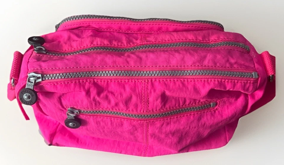 Kipling Syro Crossbody Bag Glowing Fuchsia Pink Nylon Purse Monkey Charm - Image 4 of 4