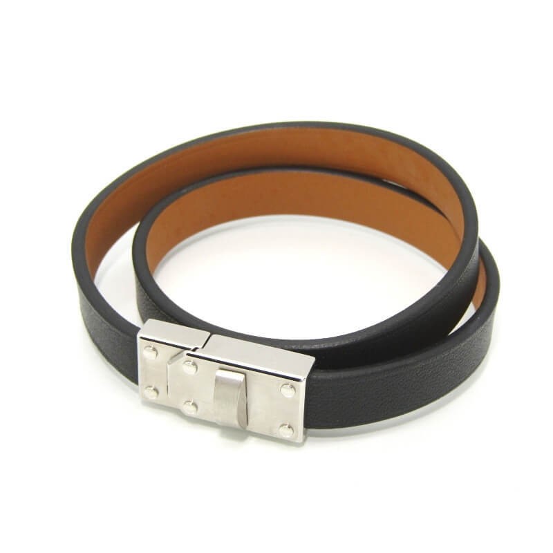 HERMES Kelly Double Tour Bracelet in Swift Calfskin with Palladium Hardware