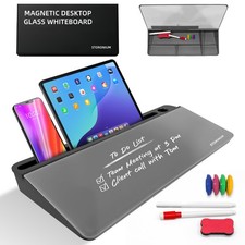 Desktop Magnetic Whiteboard with Storage, Frosted Glass Dry Erase Board for D...