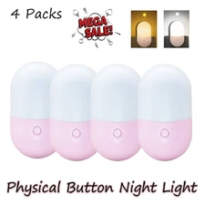 Plug-In Night Light LED With Dimmer Switch Bathroom Kitchen Hallway 4 Packs