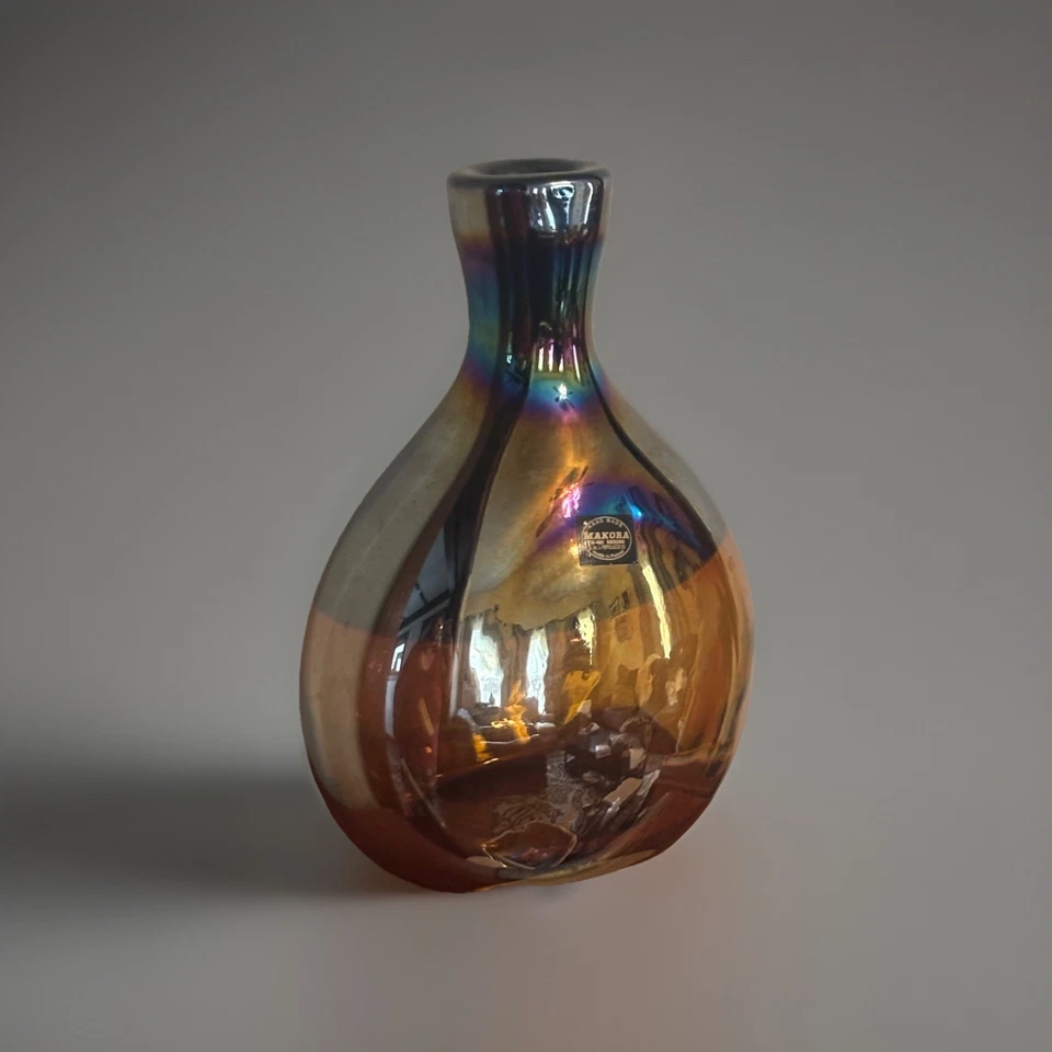 Makora Krosno Glass Vase Polish Glass Art Vase Multi Color Amber EUC w/Label - image 2 of 4