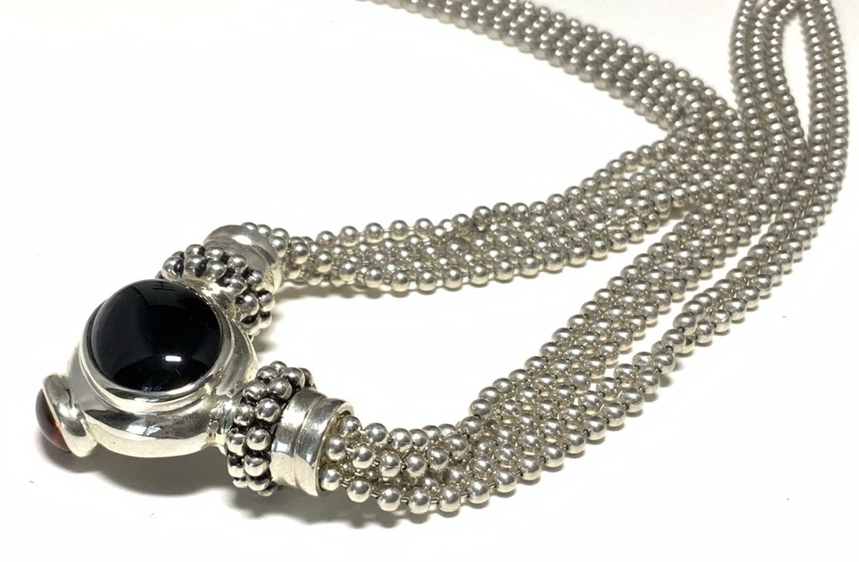 Collar de cadena a presión de ónix negro 925 de plata de ley Joseph Esposito 17 pulgadas KG47 Foto 3 de 4