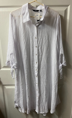 Mile Gabrielle Coverup Womens 2X White Gauze Button Up Midi Beach Coastal NWT