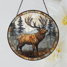 Elk Stained Glass Suncatcher Woodland Window Hanging Decor Gift