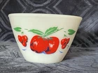 Vtg MCM Fire King Apples &Cherries Splash Proof Mixing Bowl 7.5” 2qt  Milk Glass