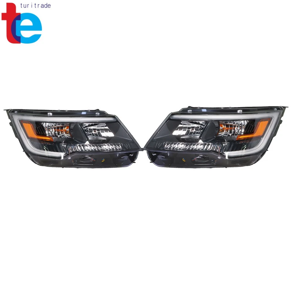 Pair For Ford Explorer Sport 2016-2018 Front Headlight Halogen W/LED DRL Black Foto 4 de 4