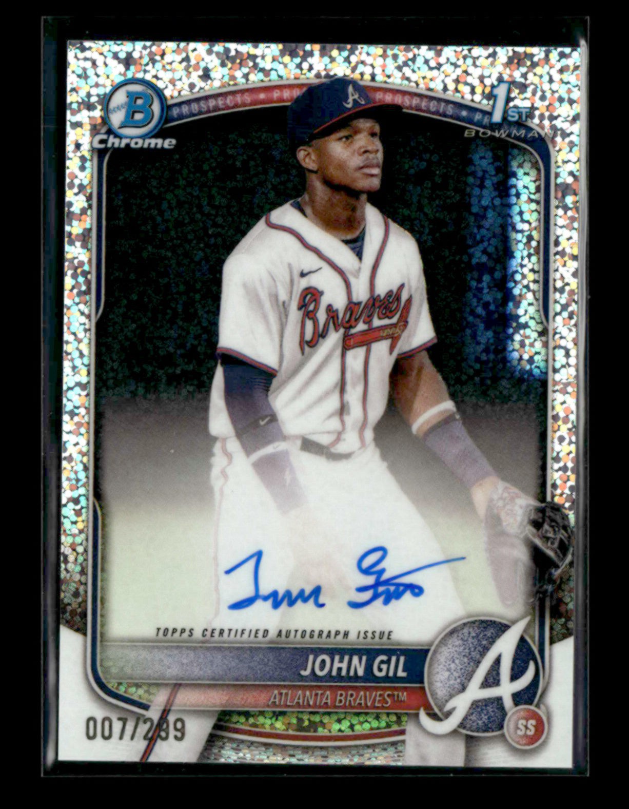 John Gil 2025 Bowman Chrome Baseball 1st Auto Speckle 007/299 Chrome Prospects