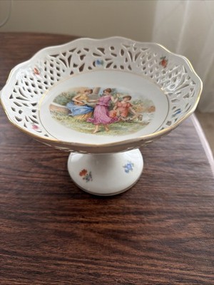 Vintage Schumann Arzberg Bavaria Reticulated Porcelain Compote - Three Graces