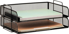 Stackable Paper Tray, Desktop Organizer, File Storage, Office, Metal Mesh, 2 Pcs
