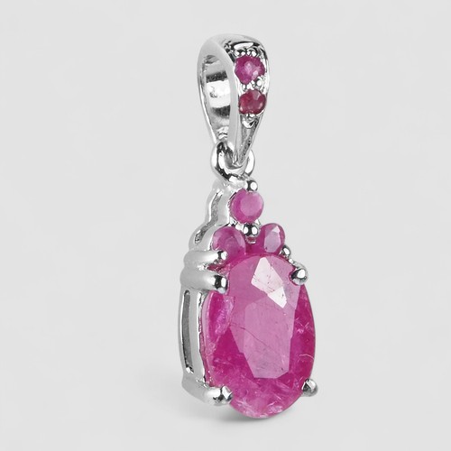Ravishing Pinkish Red Ruby Rare 925 Sterling Silver White Gold Plated Pendants - Picture 3 of 7