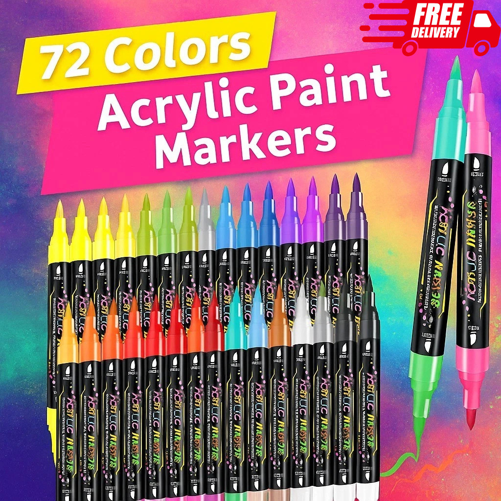72 Colors Acrylic Paint Markers, Dual Tip Acrylic Paint Pens