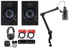 2 Presonus Eris 5BT 2nd Gen 5" Studio Monitors Interface Mic Headphones Boom Arm