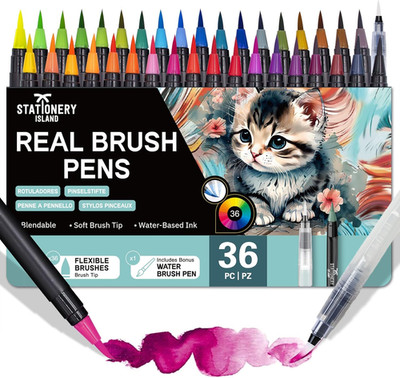 STATIONERY ISLAND Aquarell Brush Pens 36+1 Set Soft Brush Pens Water Colour