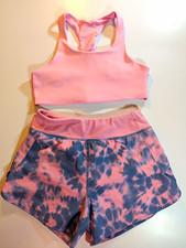 Athleta Girl Pink/Blue Tie Dye 2pc Sports Bra Shorts Set Girls 8-10/12