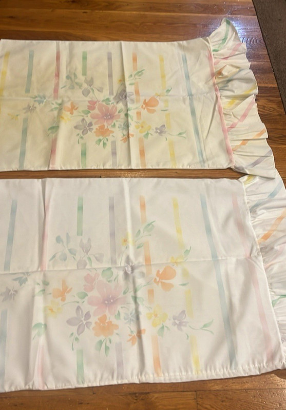 2 Standard Pastel Vintage Pillowcases With Ruffled Edge As Is