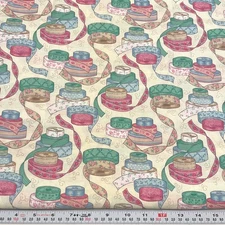 Vintage 1994 Fabric Traditions Ribbon Tape Cotton Fabric by the HALF YARD