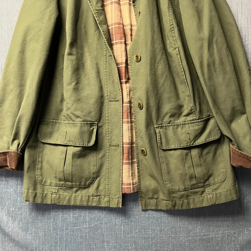 L.L.Bean Men’s Field Jacket Size S Reg Green Canvas Plaid Lined Barn Cotton - Image 3 of 4