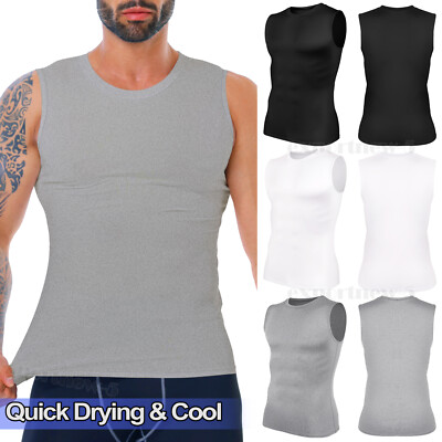 Mens Compression Vest Tank Top Sports T-Shirt Slim-Fit Muscle Undershirt Workout