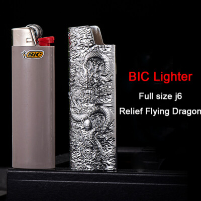 Full Size BIC J6 Metall Feuerzeug Hülle 3D Flying Dragon Relief Metal Enclosure