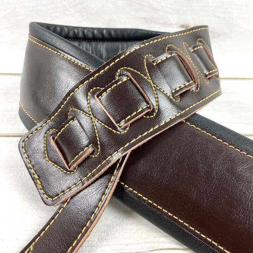 Walker & Williams C-22 Extra Wide Double Padded Dark Brown Leather Guitar Strap - Picture 3 of 14